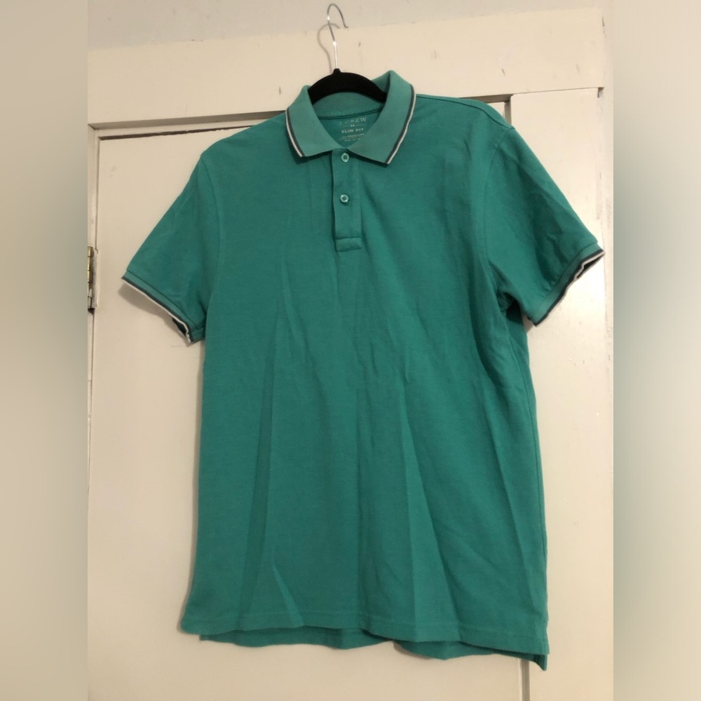 J. Crew Men’s Teal Green Short-Sleeve Polo with Contrast Tipping